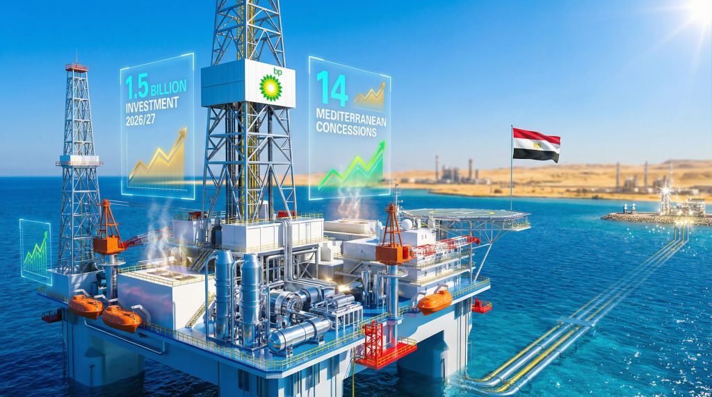 BP investment in Egypt gas projects: Offshore platform scene.