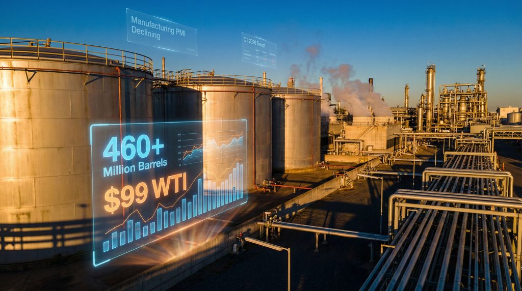 US crude oil inventory spike at refinery.