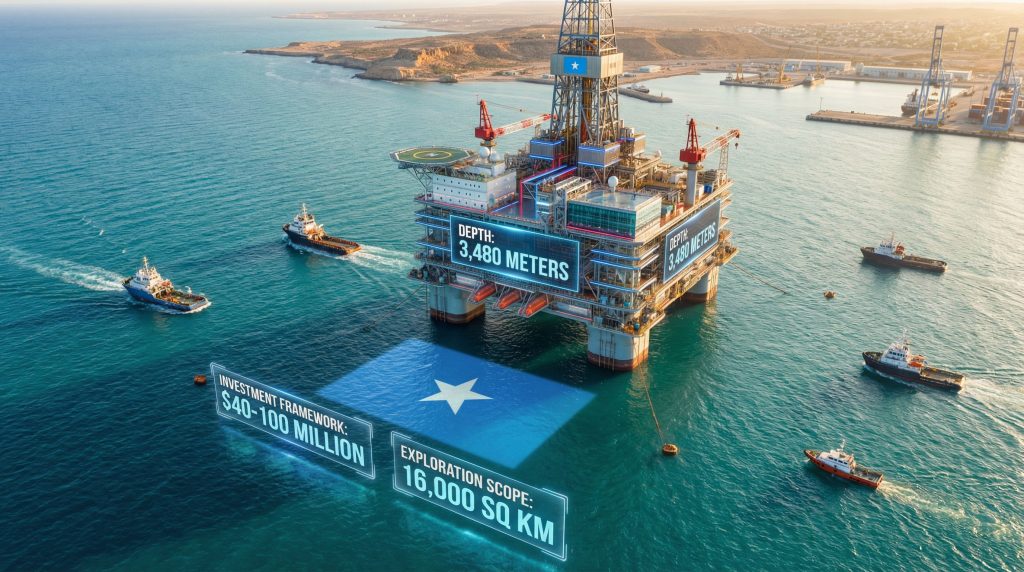 Somalia offshore oil drilling platform overview.
