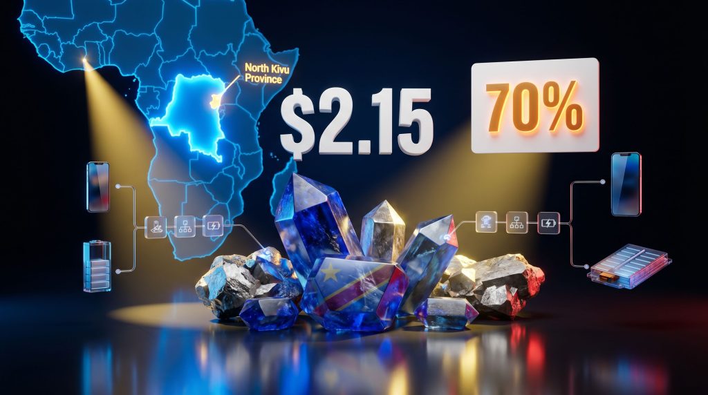 Congolese mines highlighted; economic impact visualized.