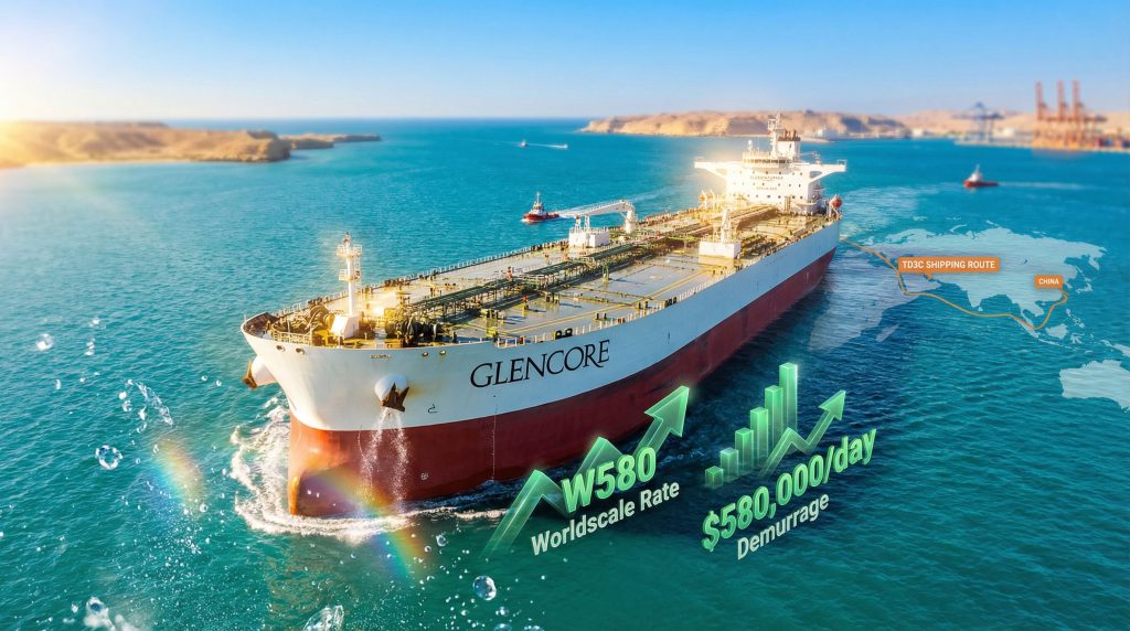 Glencore supertanker loading oil in Middle East.