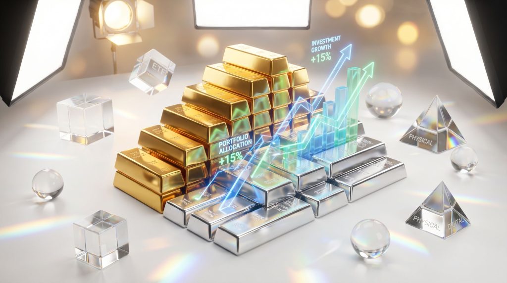 Gold and silver investment demand visualization.