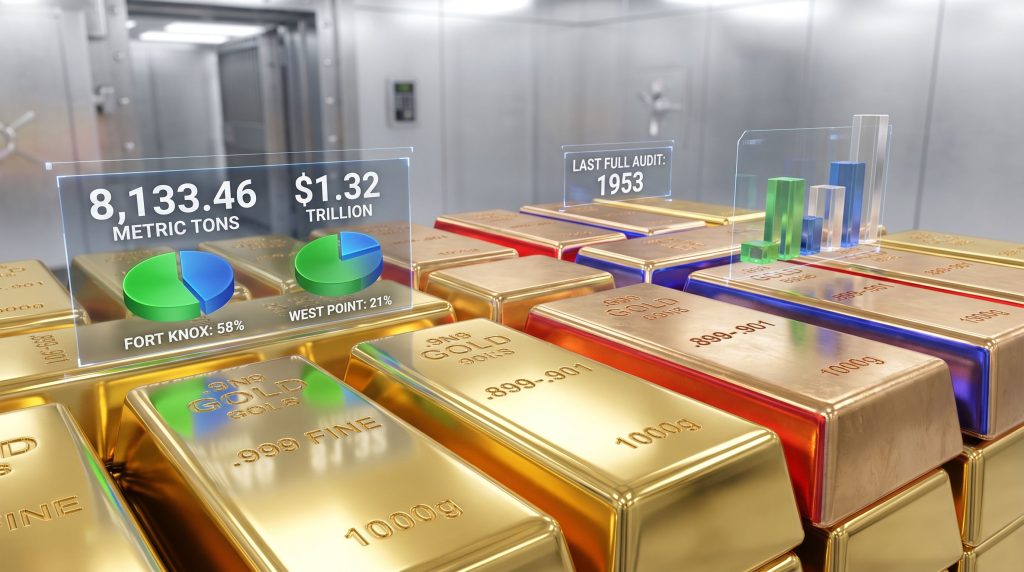 Gold bars amidst Fort Knox audit controversy.
