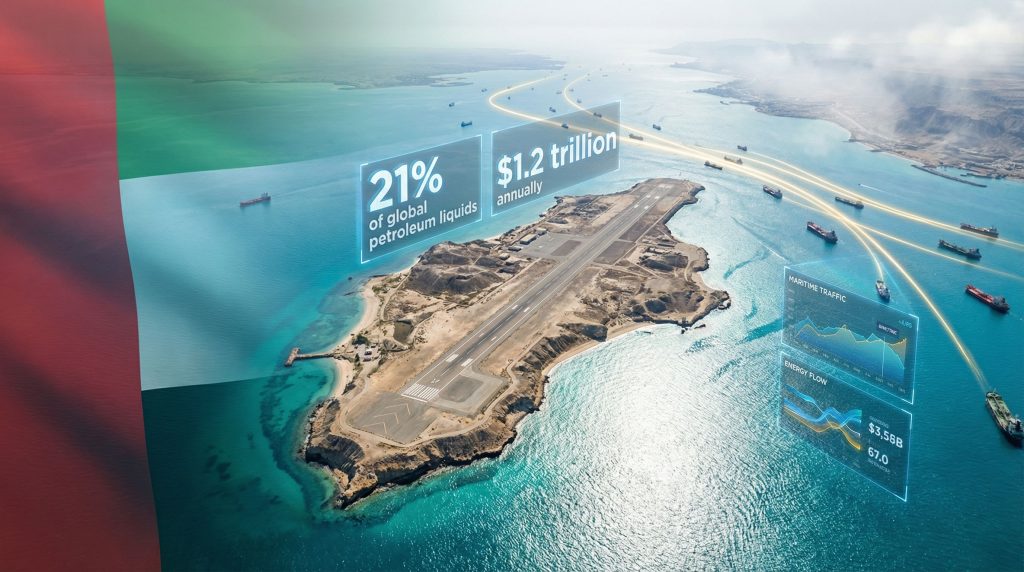 Abu Musa energy chokepoint with shipping lanes.