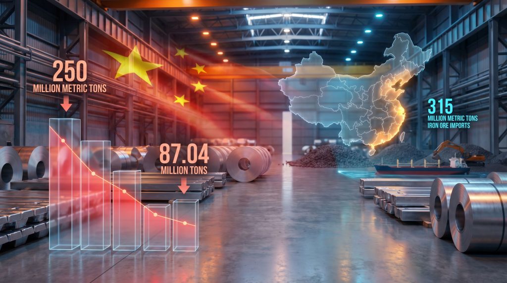 China steel production drop visualized with charts.