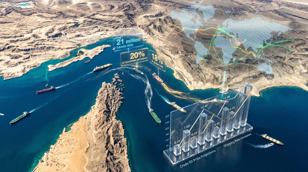 Strait of Hormuz closure impacts shipping routes.