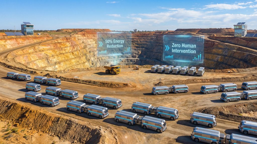 Mining site with intelligent material handling.
