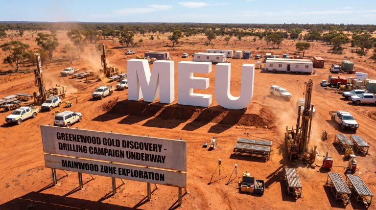Marmota Ltd-MEU-MEU gold exploration site with vehicles.