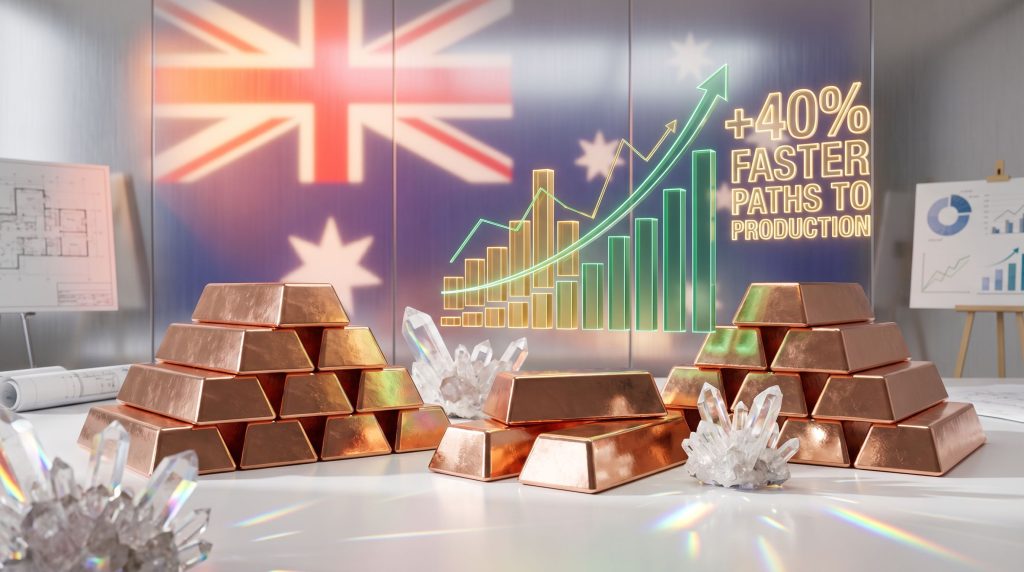 Australian mining growth visualization with copper bars.