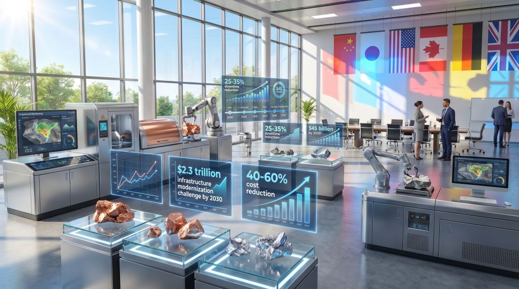 High-tech mining innovation with global partnerships.