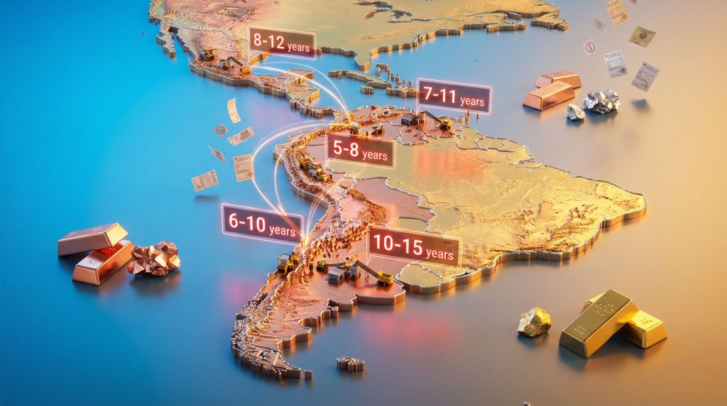Map showing inefficient permitting delays in mining.