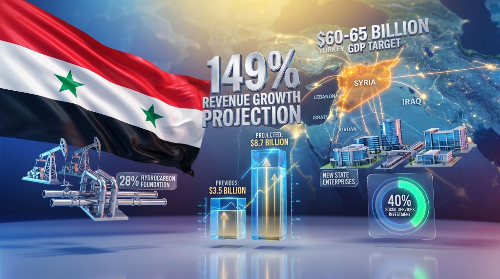 Syria public revenue surge 2026: economic growth visualization.