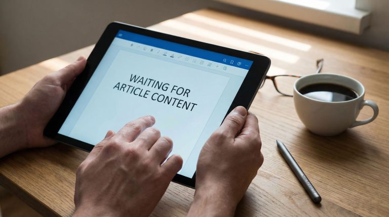Tablet displaying "WAITING FOR ARTICLE CONTENT".