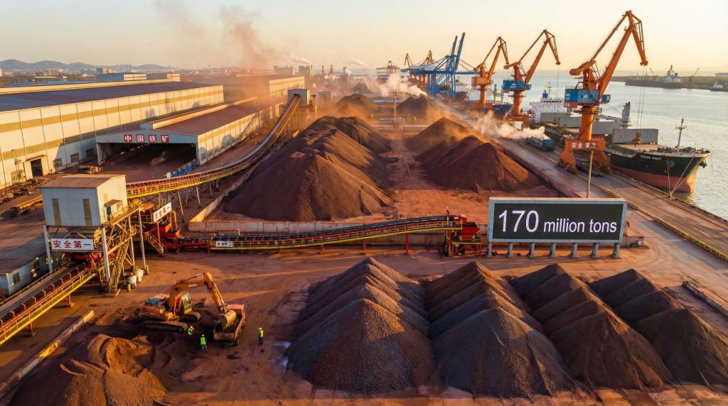 Iron ore stockpile causing price decline.