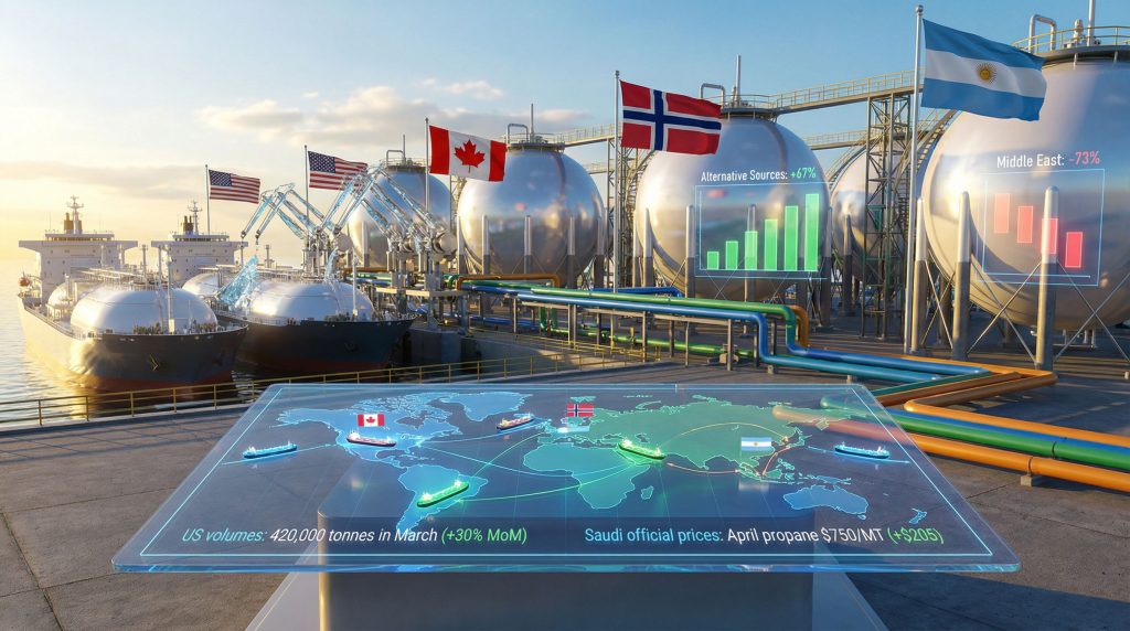Container ships illustrating Asia LPG imports increase.
