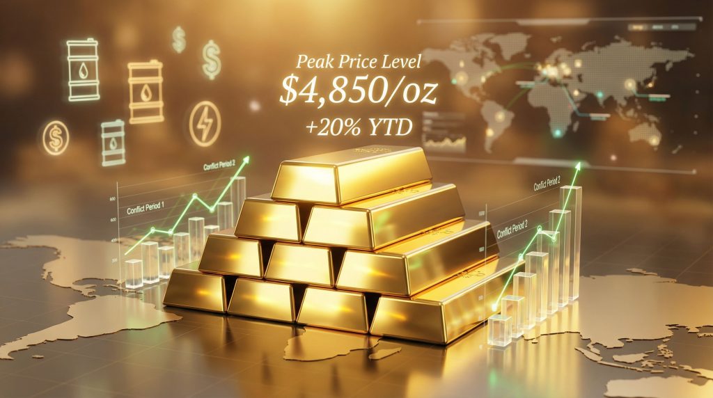 Gold strengthens on war news, rising prices.