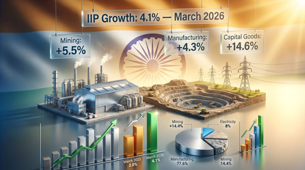 India industrial production growth 4.1% in March infographic