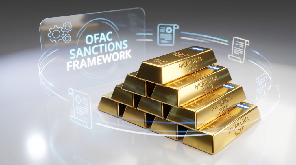 Nicaragua gold bars symbolize US sanctions.