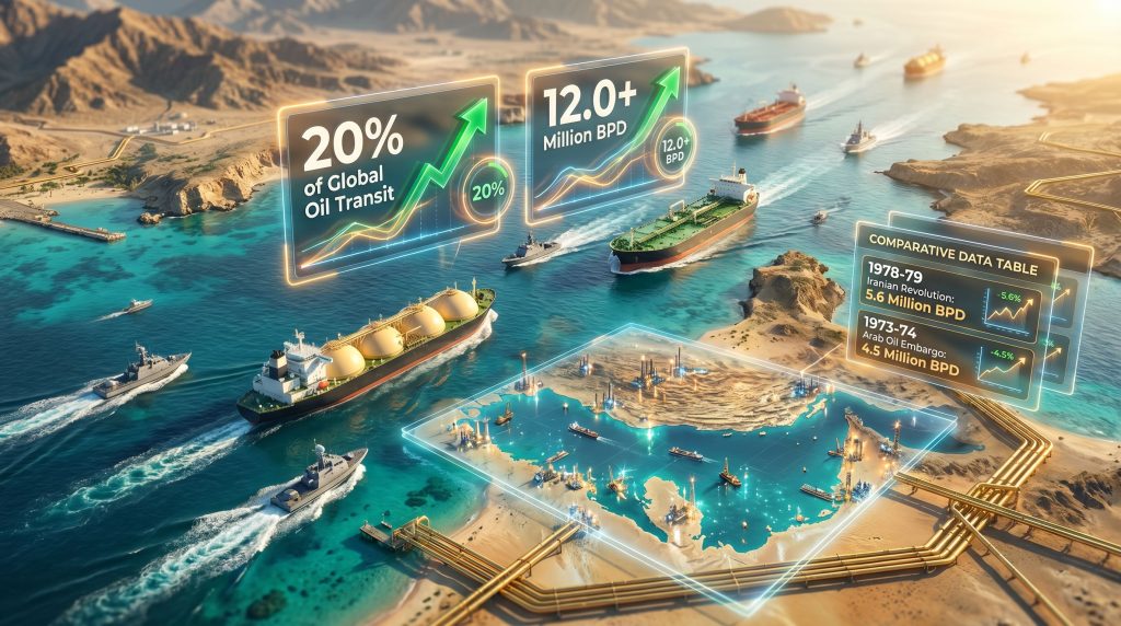 Strait of Hormuz oil transit visualized.