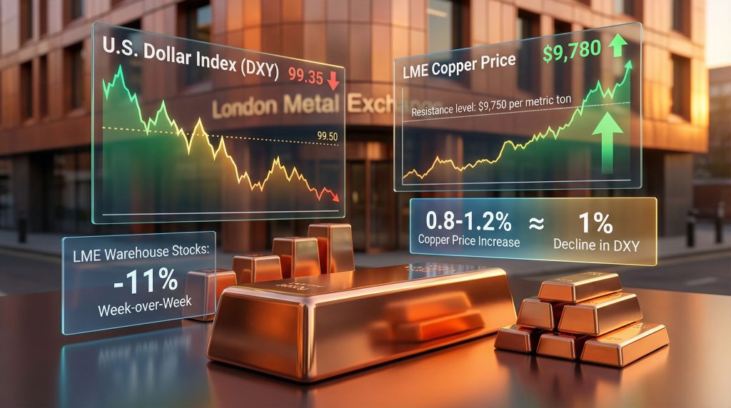 Copper prices rise as dollar declines.
