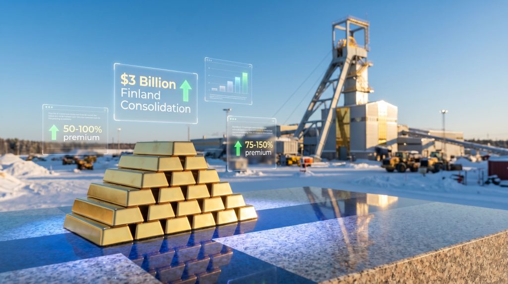 Gold bars highlight Agnico Eagle's Finland acquisition.