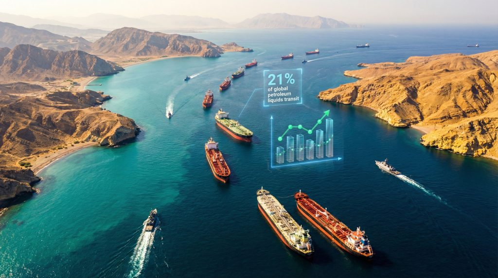 Tankers in Strait of Hormuz blockade.