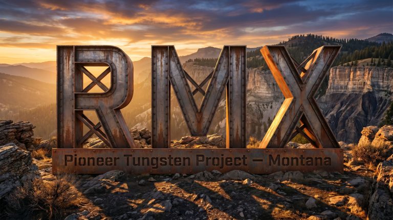 Red Mountain Mining Ltd-RMX-Pioneer Tungsten Project Montana mountain sunset sign