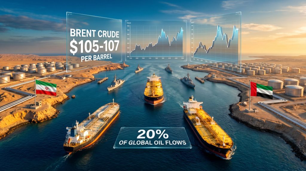Oil tankers amidst military tensions in the Middle East.