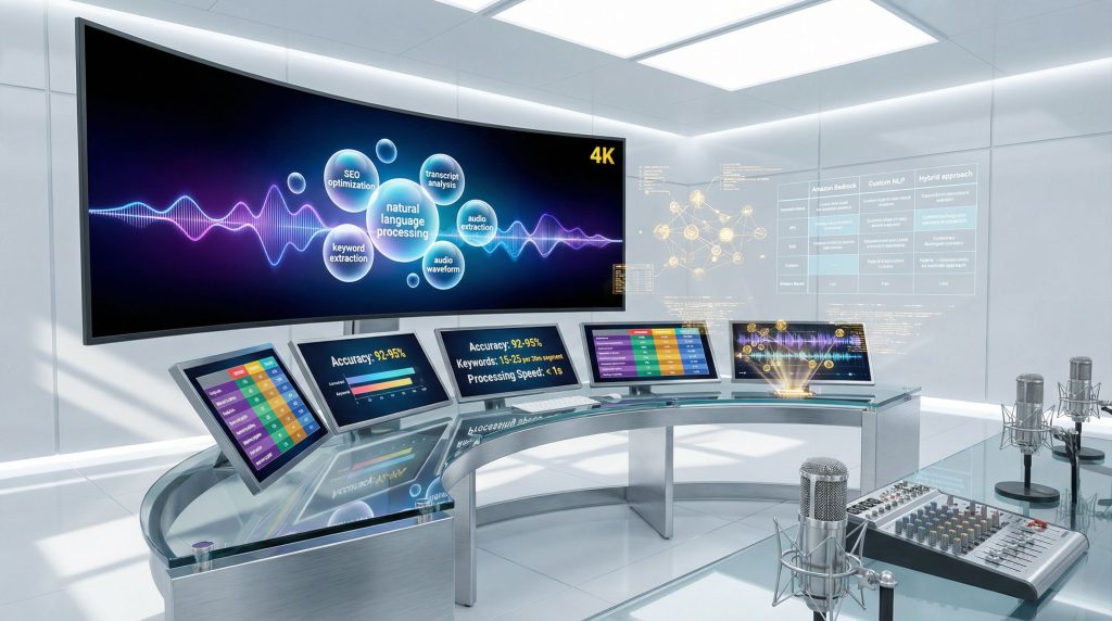 Futuristic natural language processing control room.