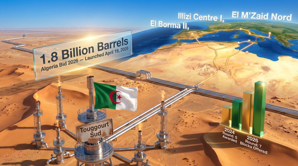 Algeria oil and gas bid round across 7 fields map