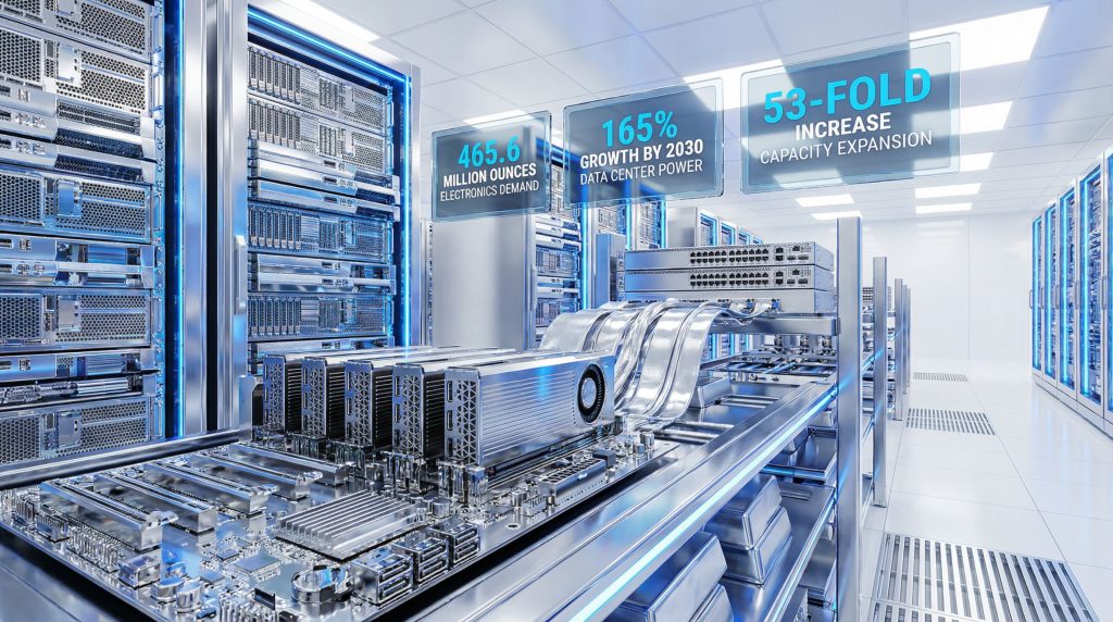 Data center showcasing silver in AI infrastructure.