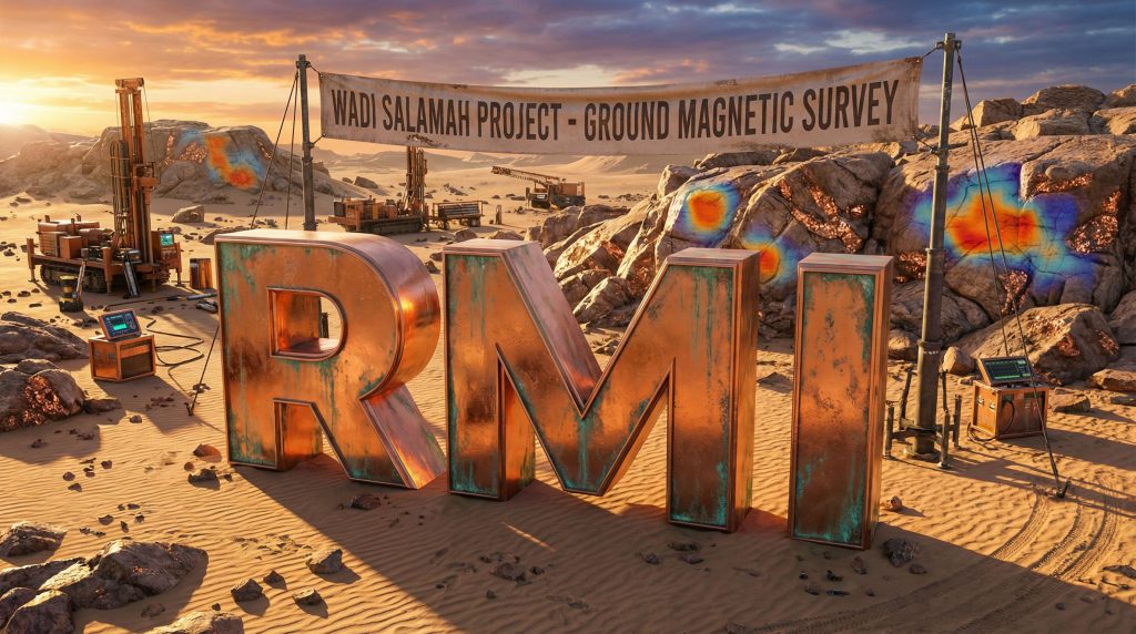 Resource Minerals International Ltd-RMI-RMI survey equipment in desert landscape.