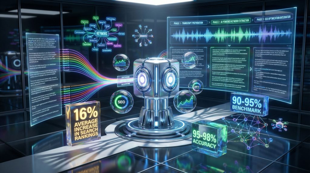 Futuristic SEO AI keyword extraction technology.