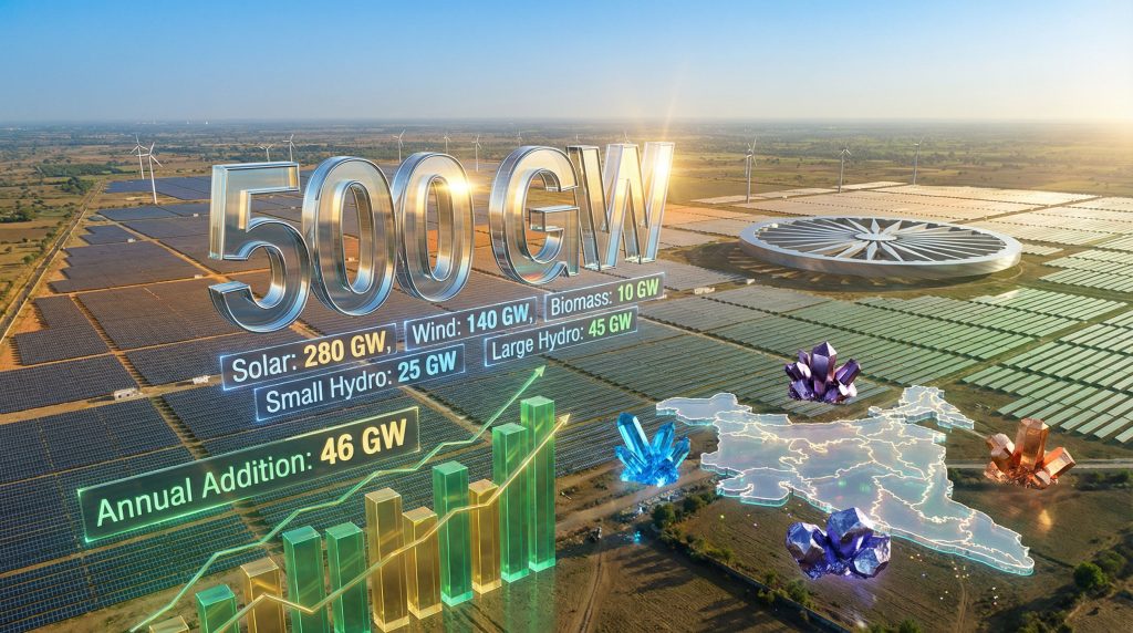 India's 500 GW clean energy goal visualization.