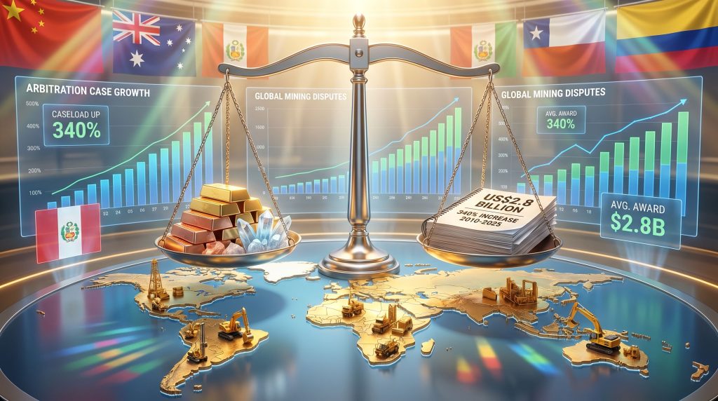 Scales depicting arbitration in mining disputes.