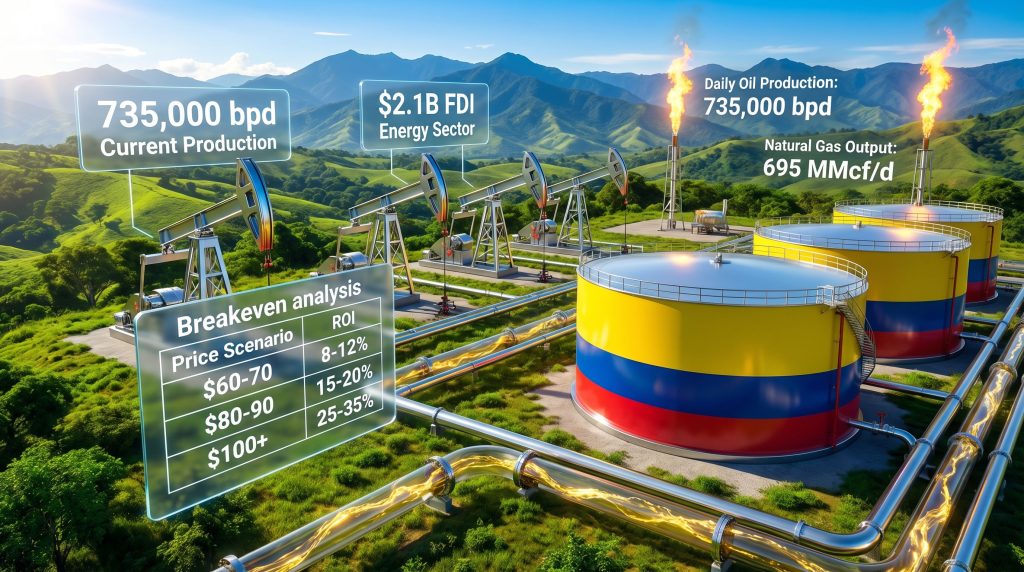 Colombia oil industry comeback visualized with pumps.