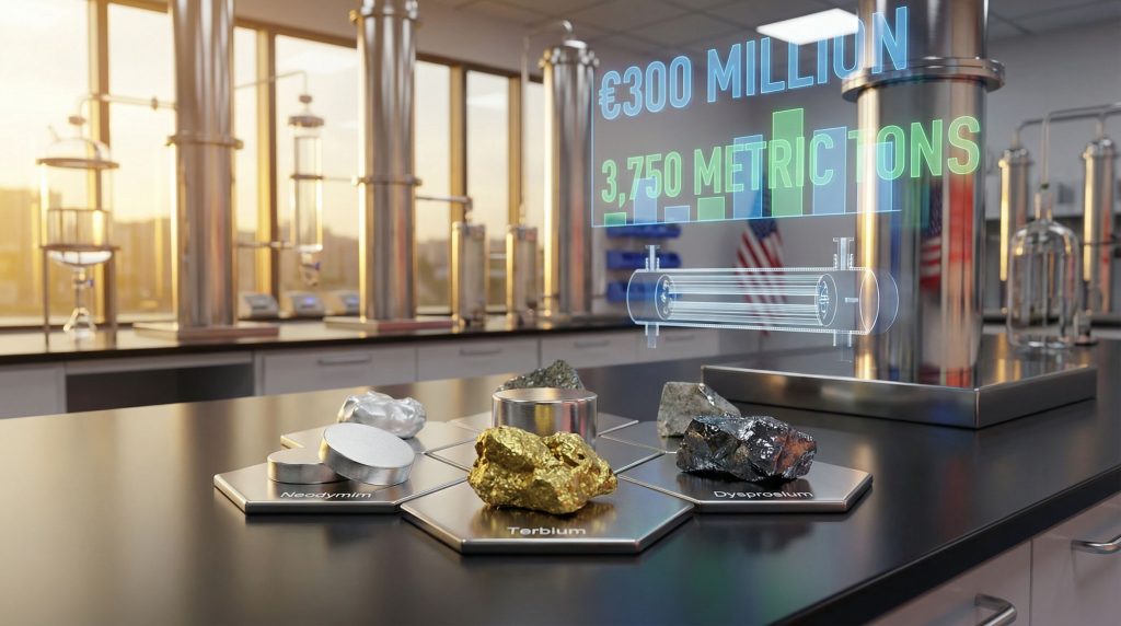 USA Rare Earth elements on lab table.