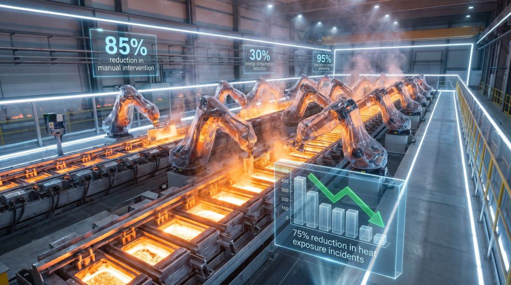Robotic smelting enhances aluminium production efficiency.