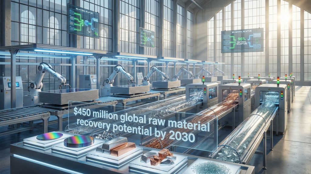 Automated facility highlighting solar panel recycling initiatives.