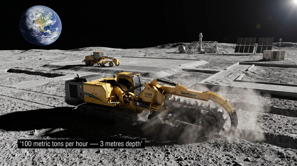 Vermeer lunar construction machine operating on Moon