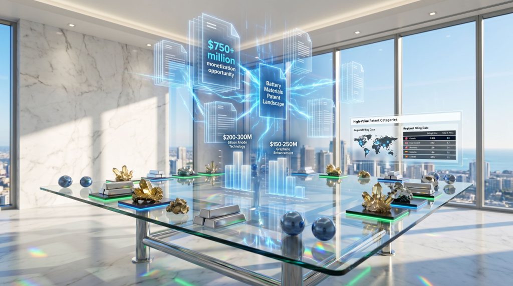 Monetizing battery material mining patents visualization.