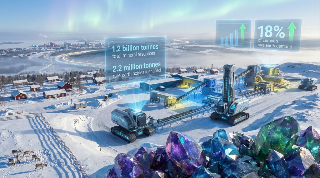 LKAB plan for Swedish rare earths mine: Futuristic snowy mining operation.