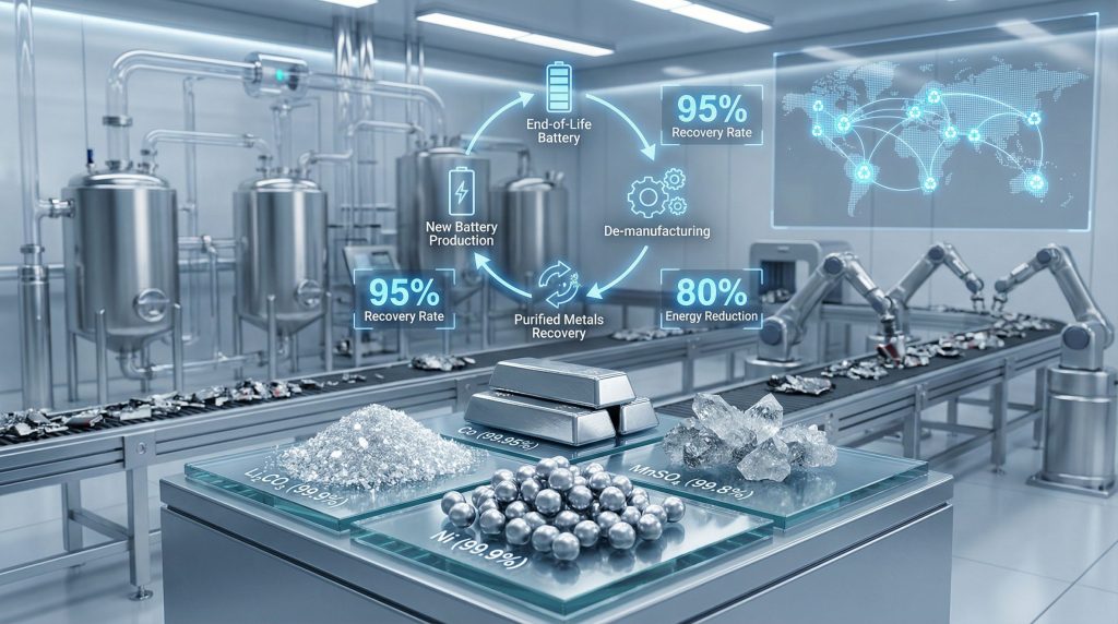 Battery metals recycling process in facility.