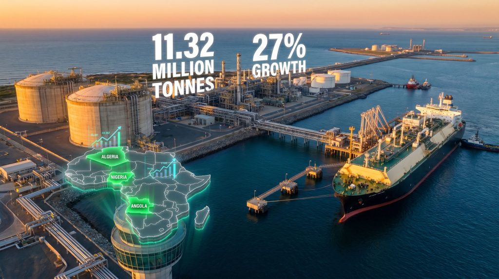 Africa's LNG exports rise; growth visualized.