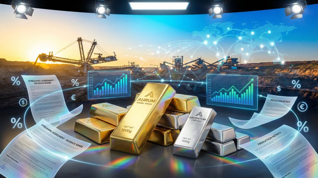 Mining contracts and gold bars visualization.