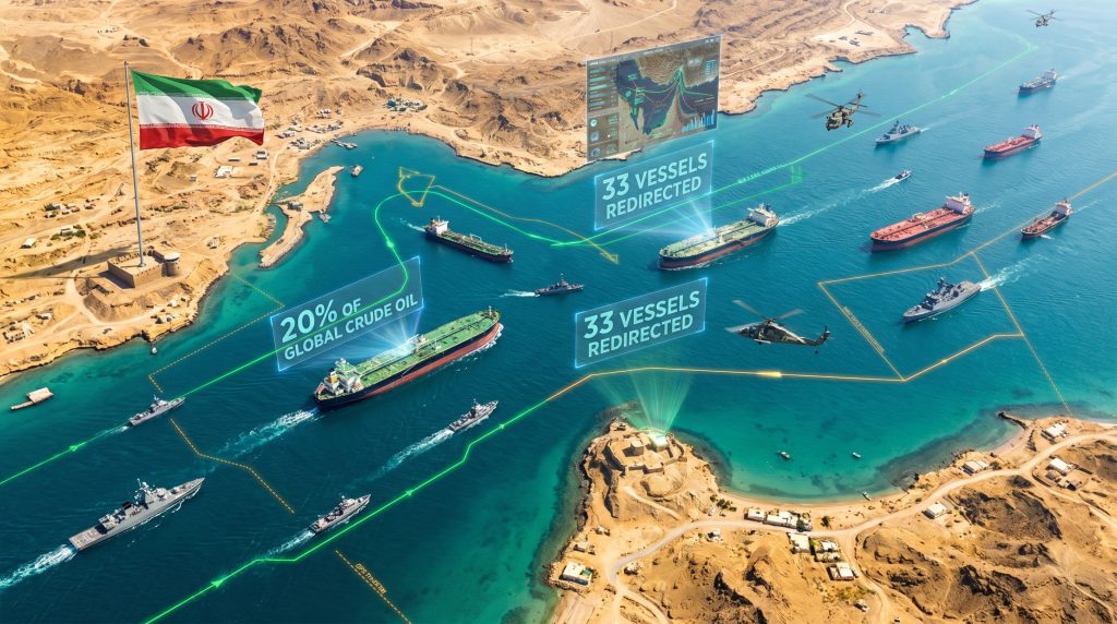 Iranian oil tanker blockade in strategic waterway.