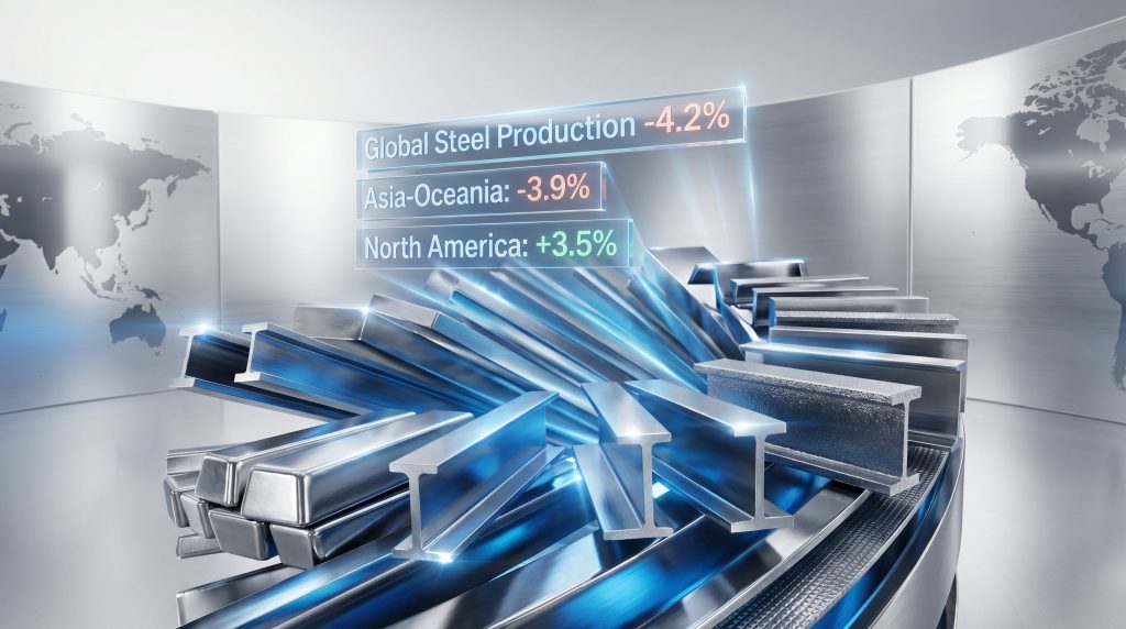 Steel production decline with regional statistics.