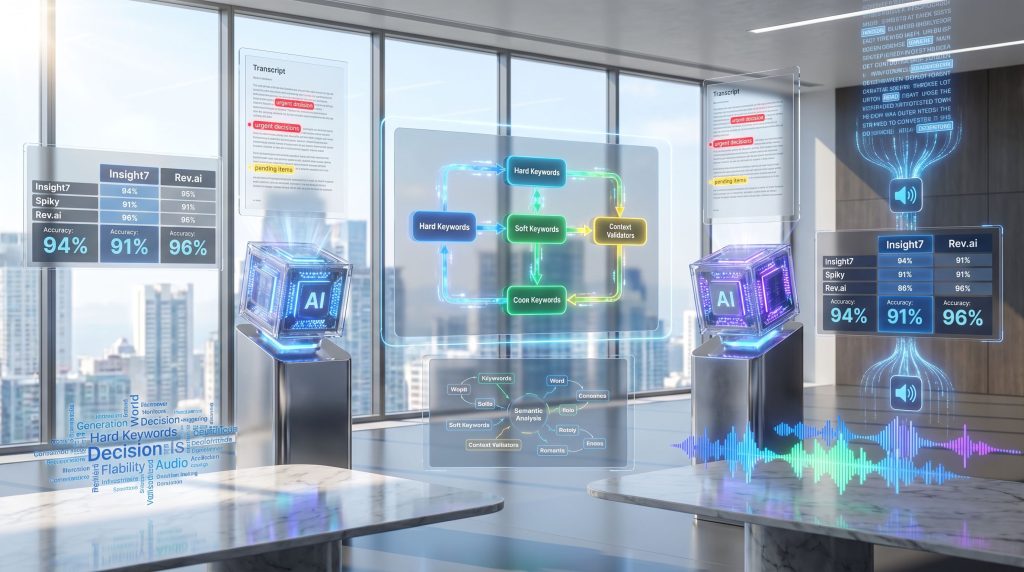 AI-driven semantic analysis in futuristic office.