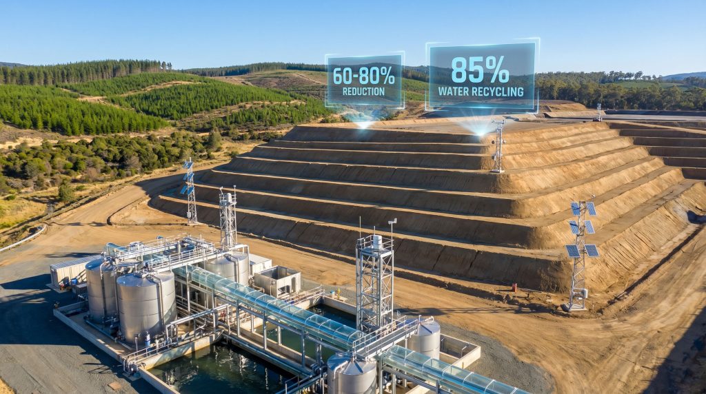 Sustainable tailings management with water recycling.