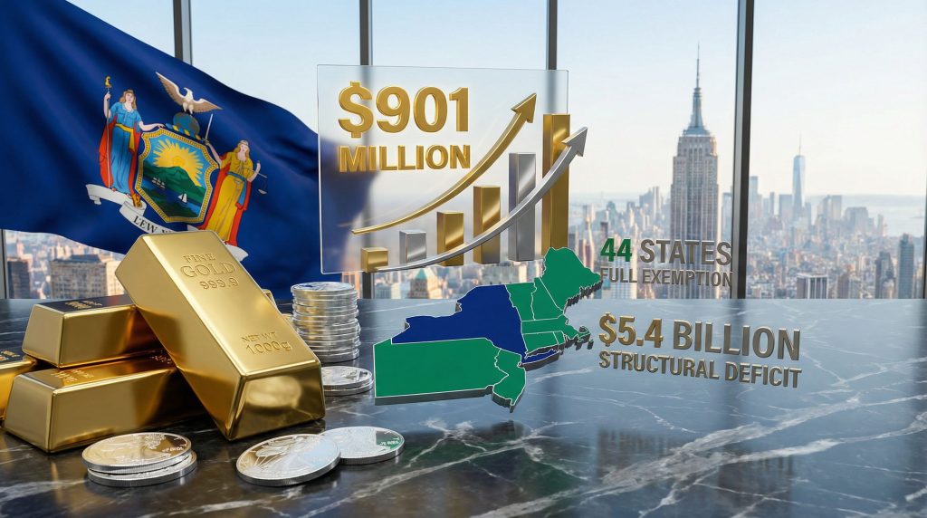 NYC Mayor Mamdani gold tax proposal illustration.